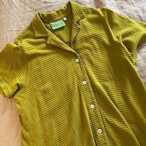 Big Bud Press Honeycomb Cotton Pantry Button Up Shirt Olive Green Unisex Small